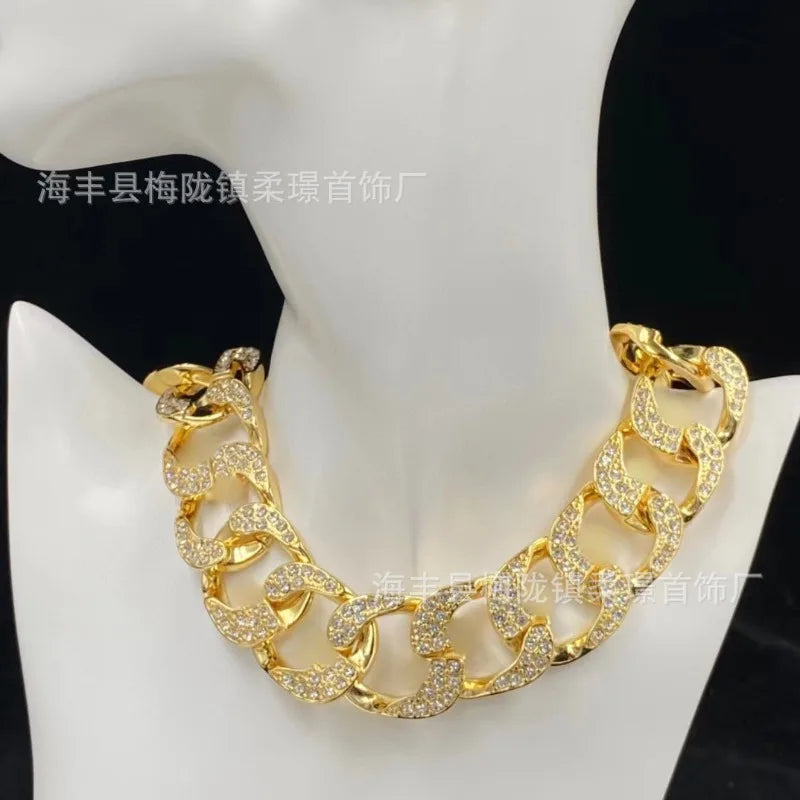 Ji Jia Necklace New Rhinestone Trendy Thick Chain Letter Hip Hop Personality Fashion Internet Celebrity Exaggerated High Version