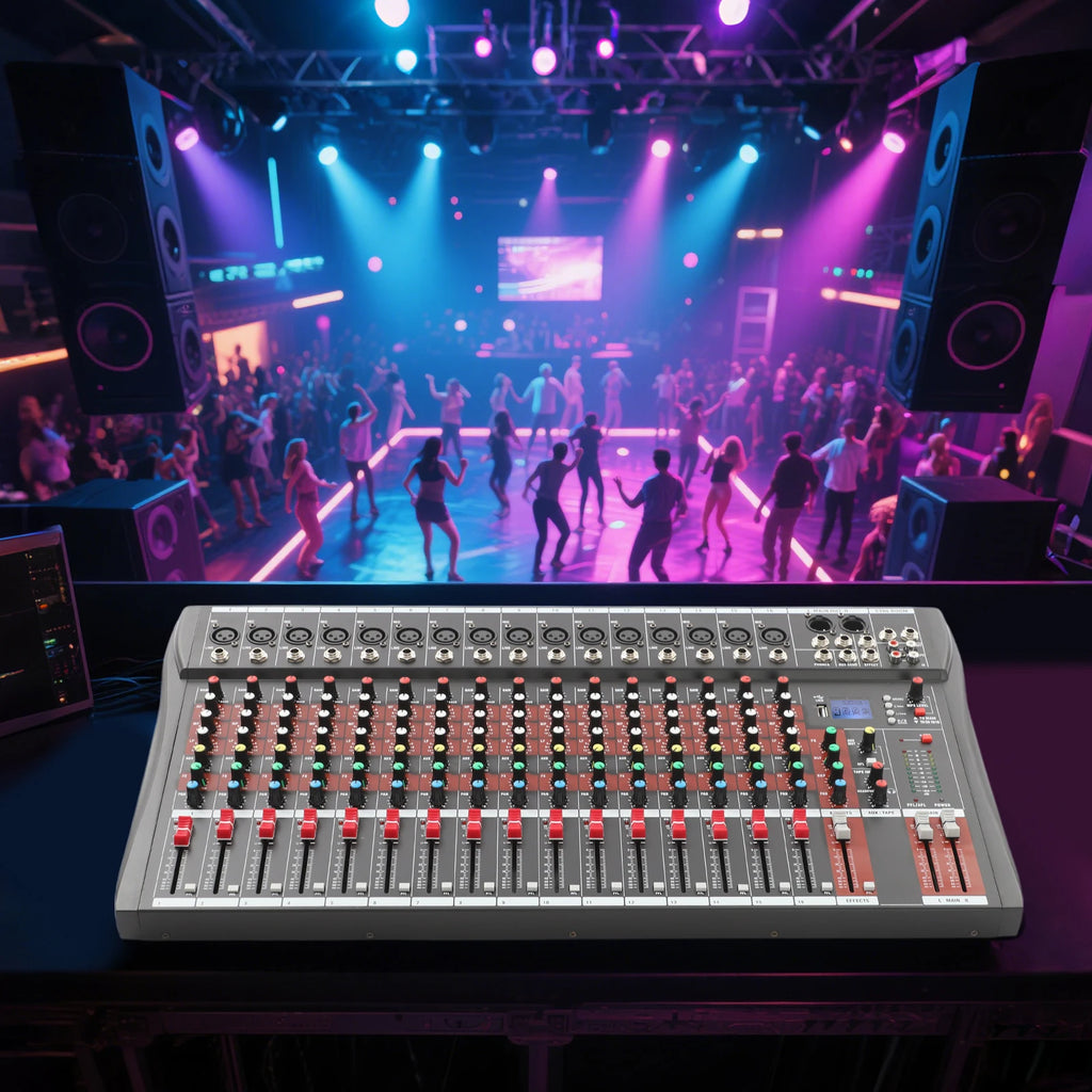 16-Channel Audio Mixer Console with Headphone Jack Professional Bluetooth Dj Audio Mixer for Home KTV, Webcasting, Campus Events