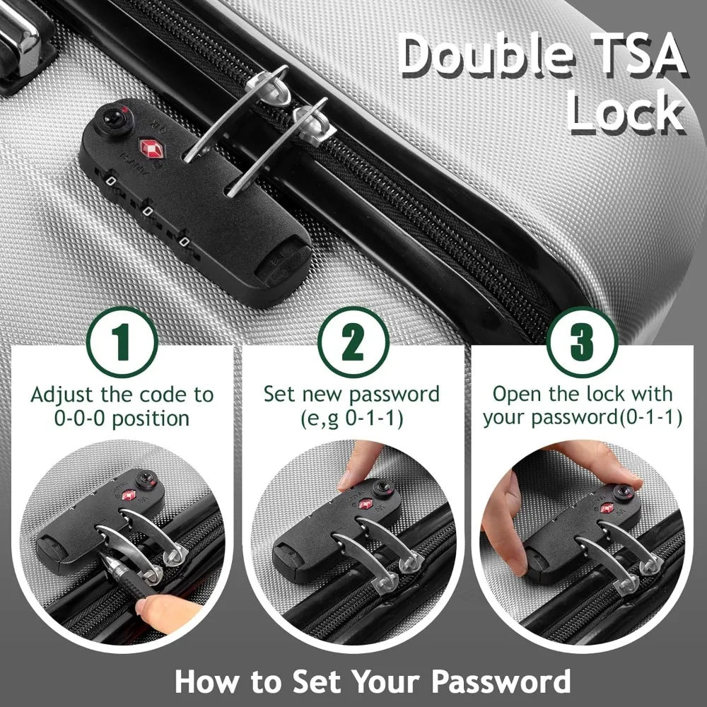 3-Piece Luggage Set Travel Lightweight Suitcases with Rolling Wheels, TSA lock & Moulded Corner, Carry on Luggages for Business
