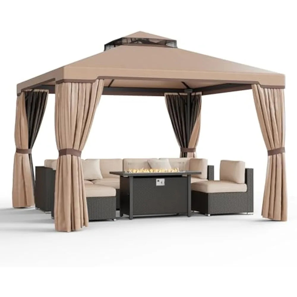 Outdoor 10x10 Garden Gazebo, Steel Vented Double Roof Patios Canopy, Outside Gazebo with Mosquito Netting for Backyard, Lawns,