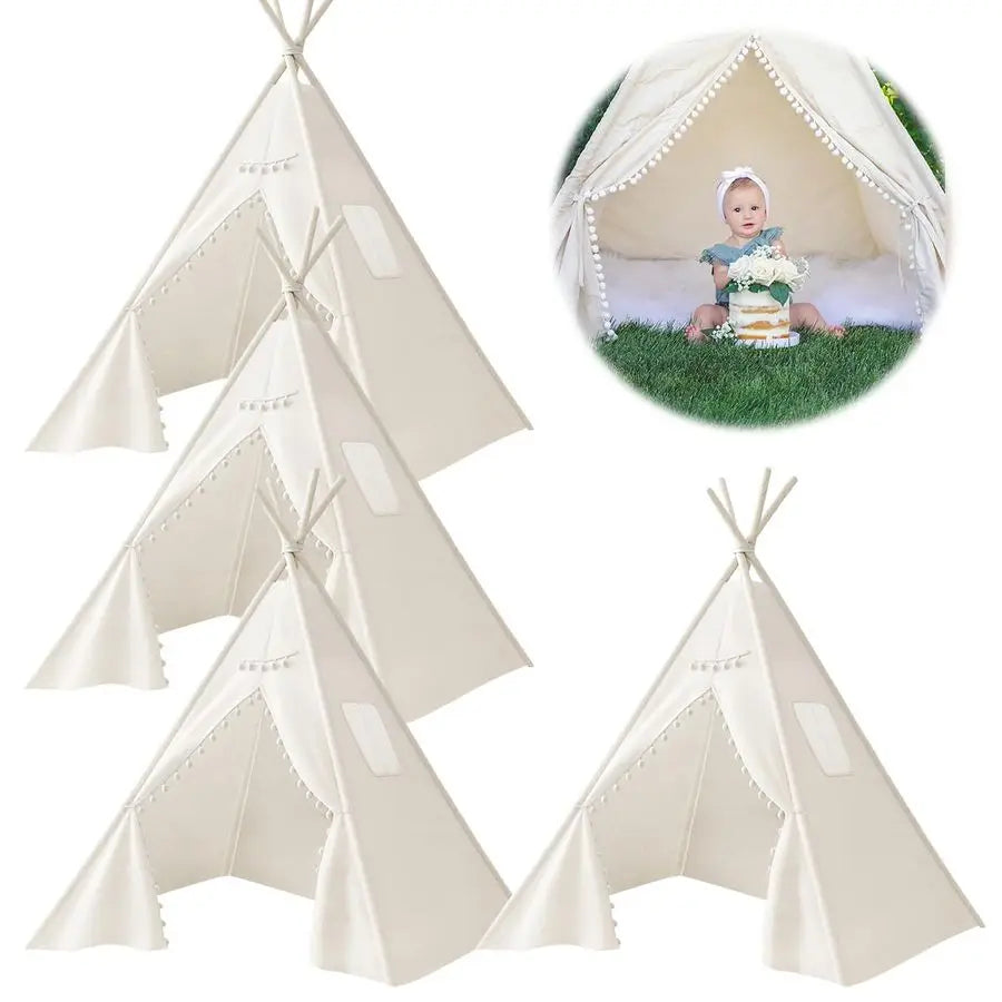 PCS Teepee Tent for Kids,Washable Tapered Kids Teepee Tent,Bohemian Teepee Tents,White Collapsible Sleepover Tents,for Boys and