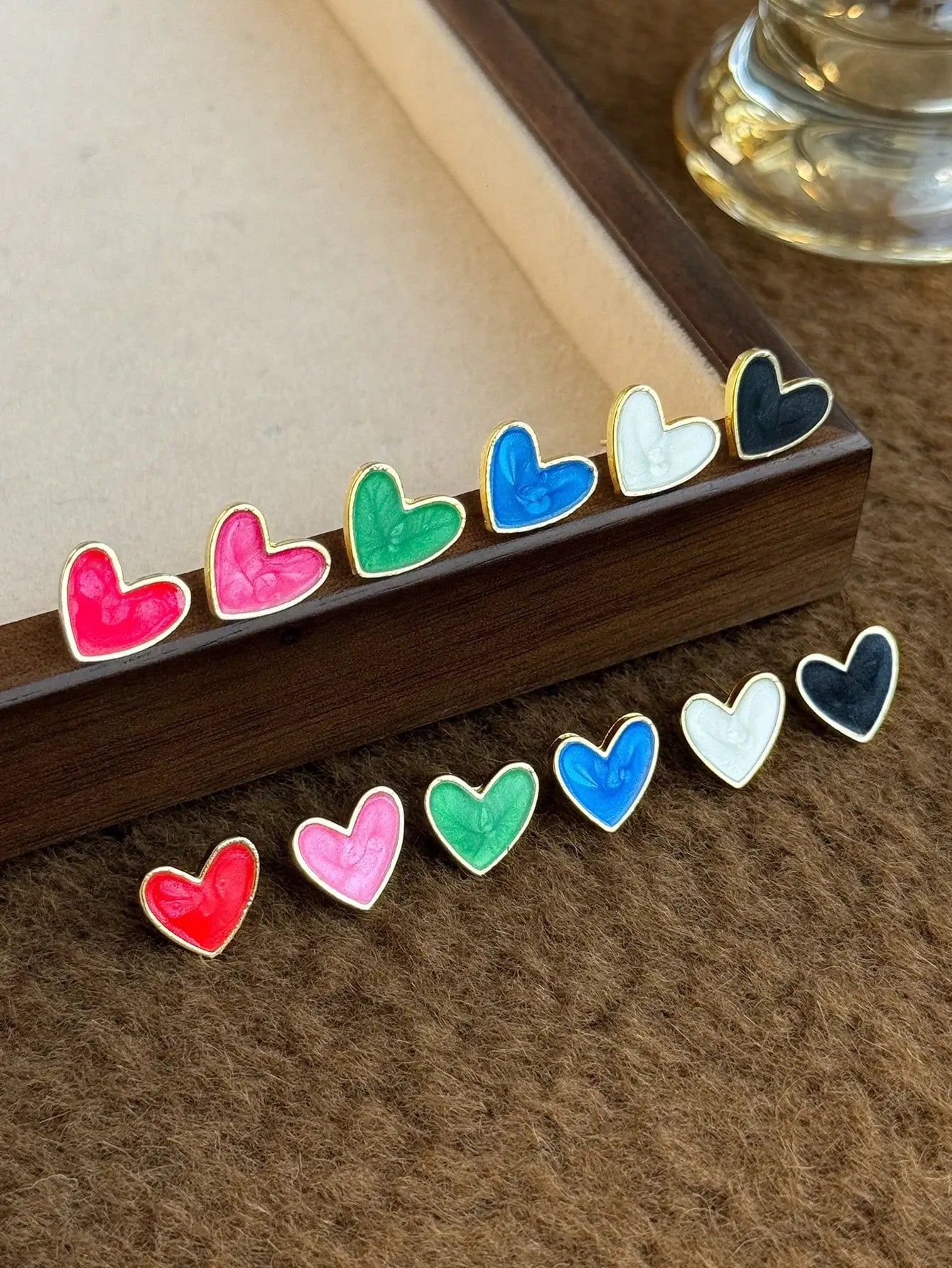 6 Pairs Heart Stud Earrings Set for Women, Colorful Enamel with Gold Tone, Classic & Chic Jewelry Gift