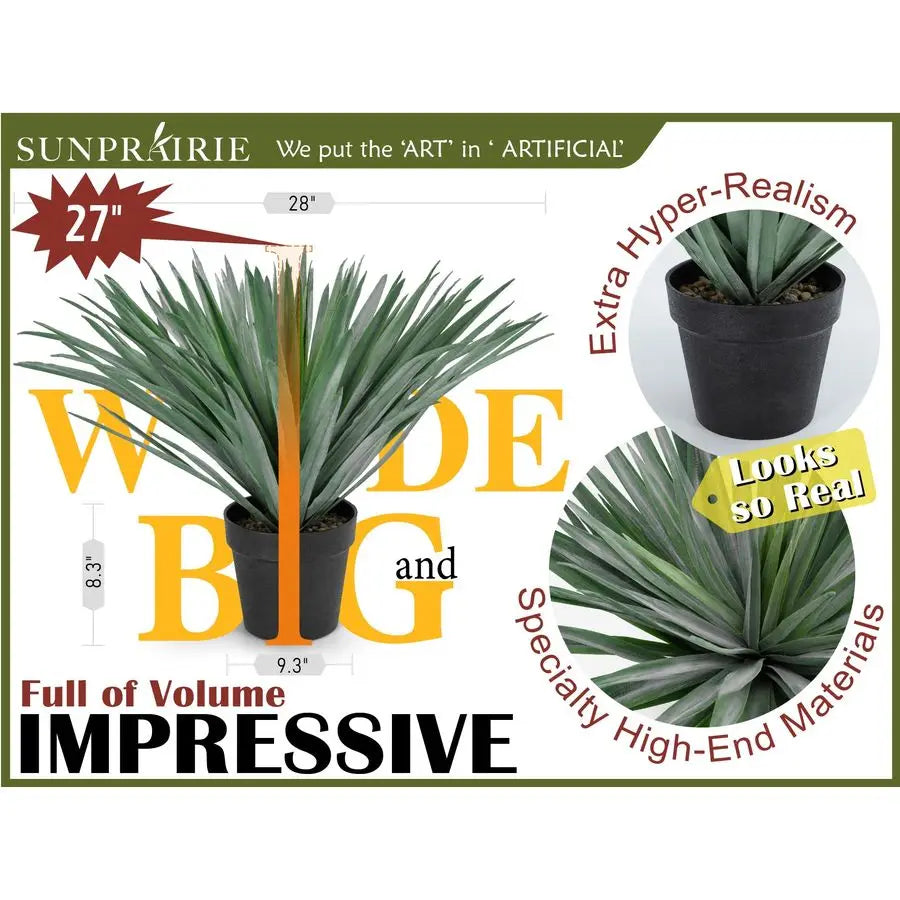 27 inches Tall Artificial Agave Plant in Black Pot with Real Stone Pebbles, 126 Realistic Leaves. Large Faux Plants Indoor and O