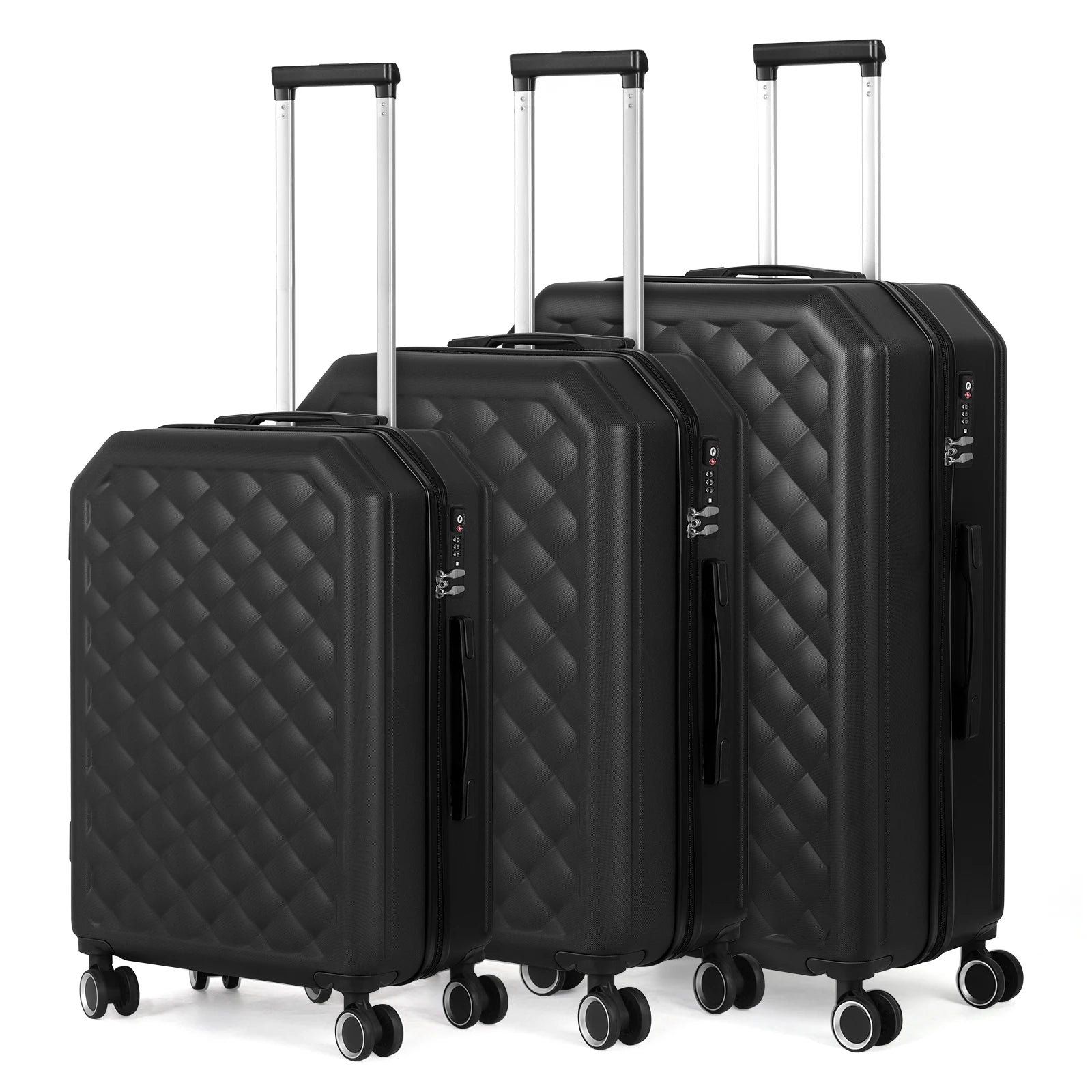 ABS 20/24/28in Suitcases Set - Beige/Black/Blue Lightweight Luggage w/Reinforced Shell & 360° Wheels, Durable Trolley Case