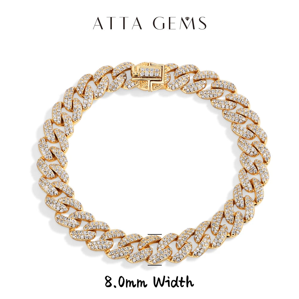 ATTAGEMS DVVS1 Full Moissanite Cuba Chain for Man Women 925 Sterling Silver 18k Gold Plated Hip Hop Tennis Bracelet Fine Jewelry