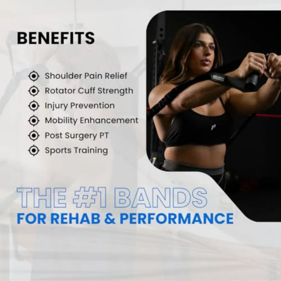 Shoulder Resistance Band System – 3 Level Rehab & Performance Kit with Door Belts & Anchors – 5lb, 10lb, 25lb Bands – Shoulder P