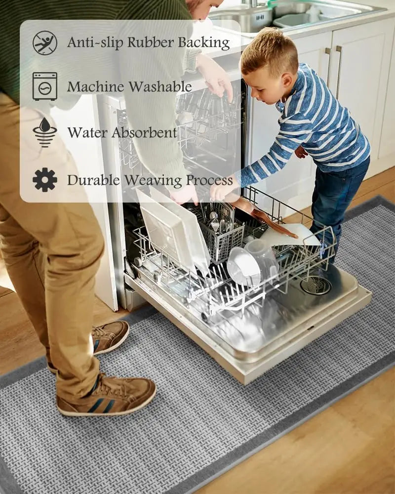 Non-Slip Kitchen Rug Set of 2 - Extra Large Runner and Small Mat, Washable Absorbent Floor Mats for Sink Area