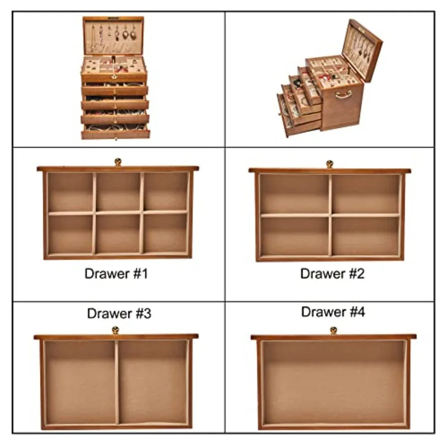 Wooden Jewelry Box for Women Organizer Box of Solild Wood with Combo Lock for Jewelries Watches Necklace Ring Storage Box Light