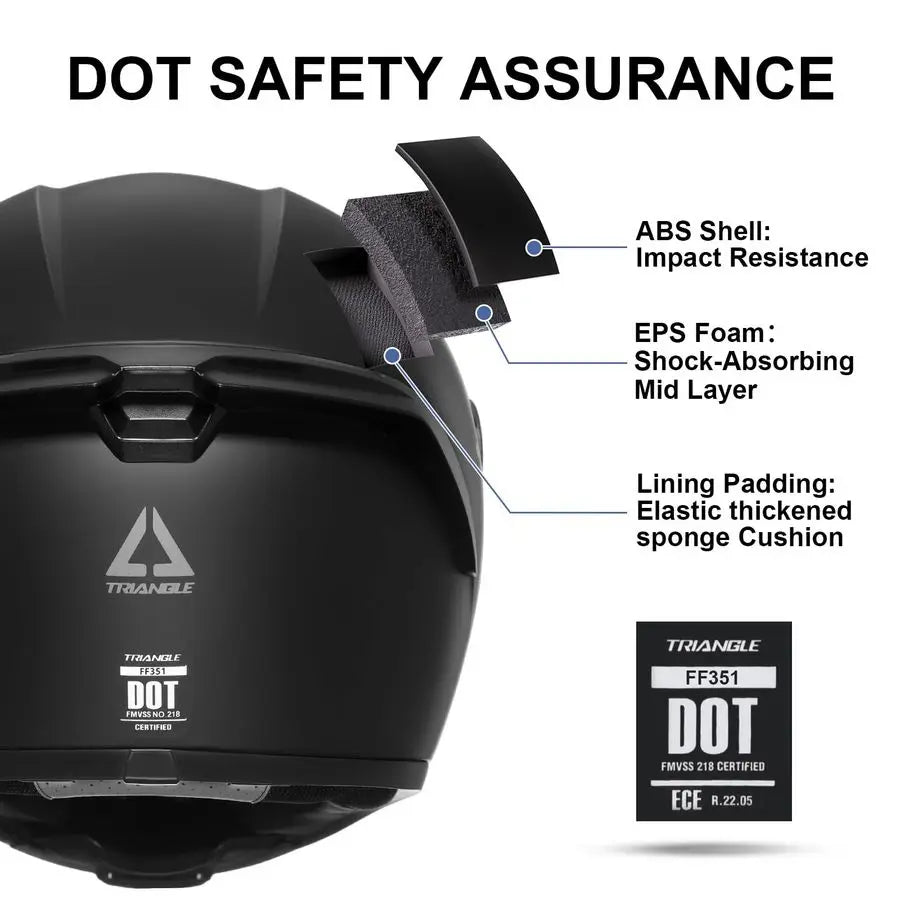 FF351 Motorcycle Helmet for Street Bike, Black, DOT Approved