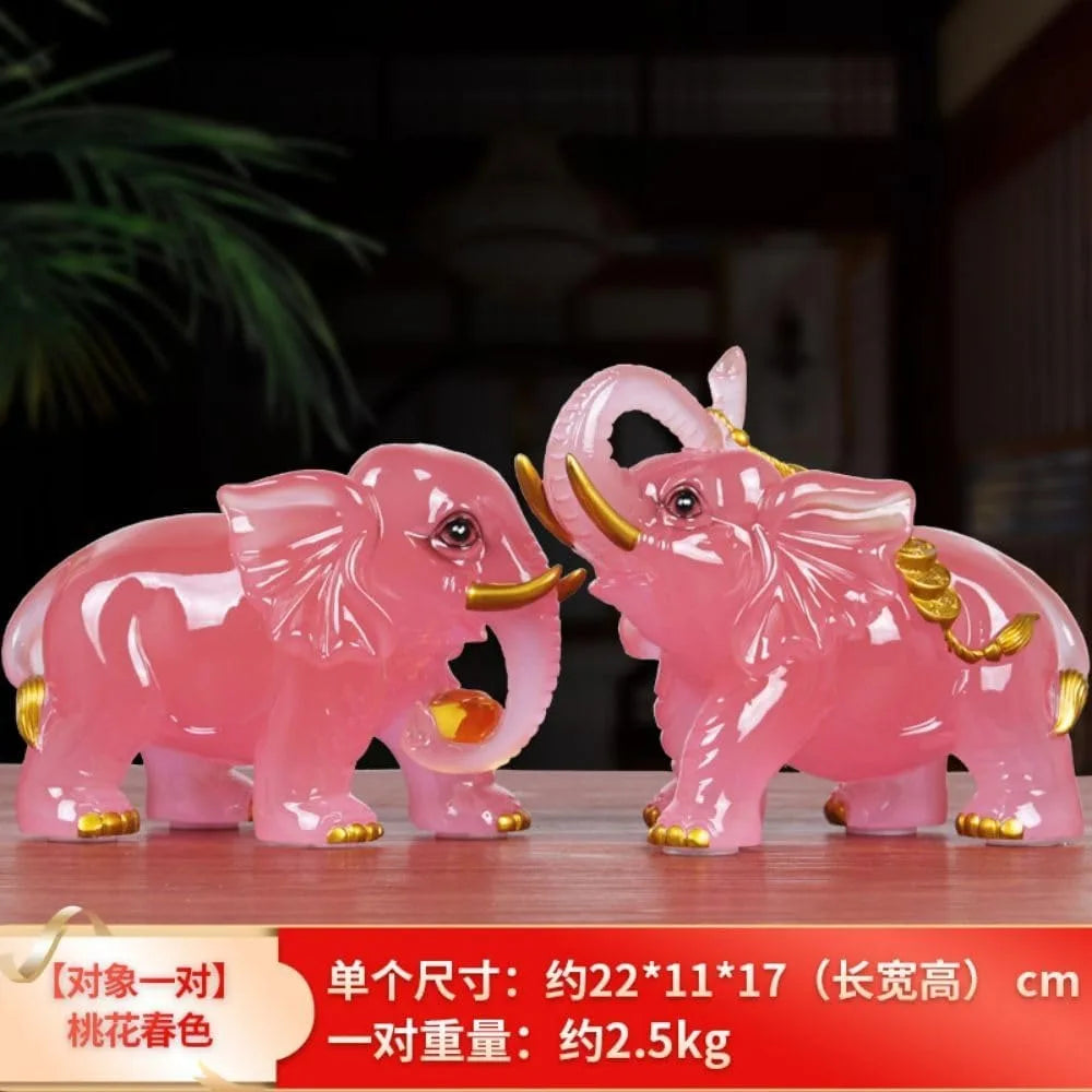 Pair of Jade Elephant Figurines for Home Decor, Wealth Attraction, Ideal for Living Room, Entranceway, TV Cabinet, and Housewarm
