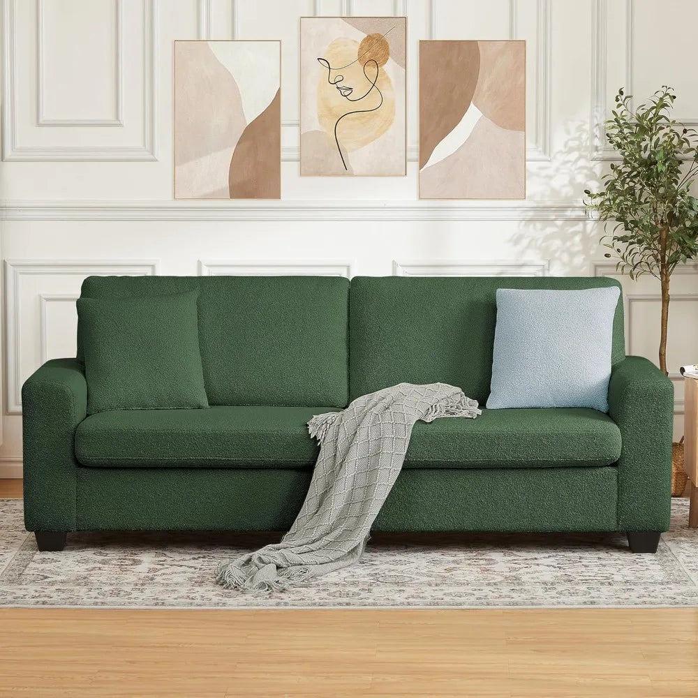 83 Couch for Living Room, Comfy Sofa with Deep Seat, Modern Sofa with Wide Armrest, Removeable Cover, Teddy Fleece 3 Seat