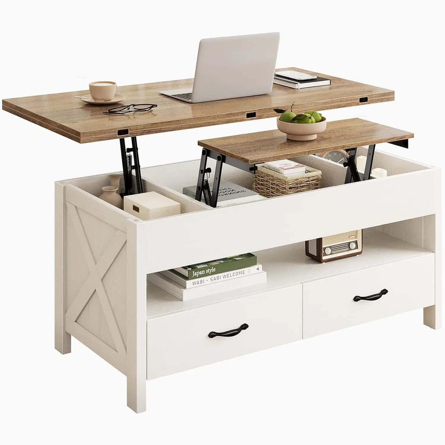 40" Lift Top Coffee Table, 4 in 1 Coffee Table with Hidden Compartment,  Multifunctional Farmhouse Center Tables