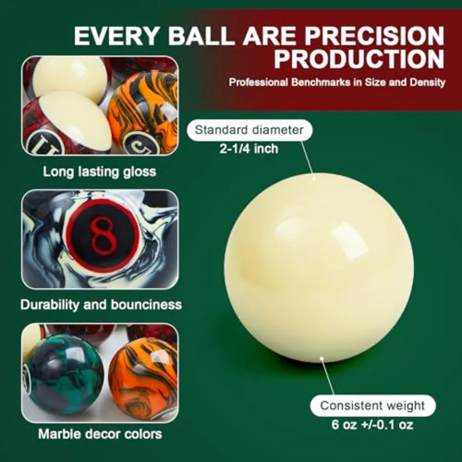 20 Pcs Pool Ball Billiard Accessories Set Included 16 Ball 2 Pool Cues Stick 2 Frame Table Billiard Balls Set for Christmas Adu