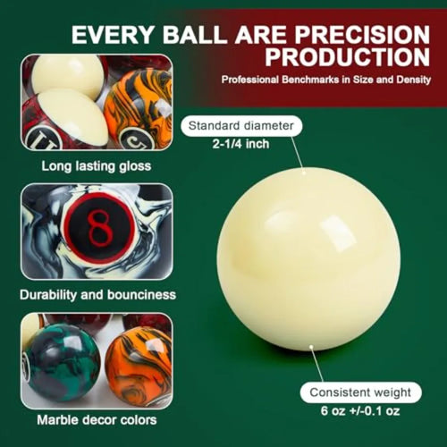 20 Pcs Pool Ball Billiard Accessories Set Included 16 Ball 2 Pool Cues Stick 2 Frame Table Billiard Balls Set for Christmas Adu