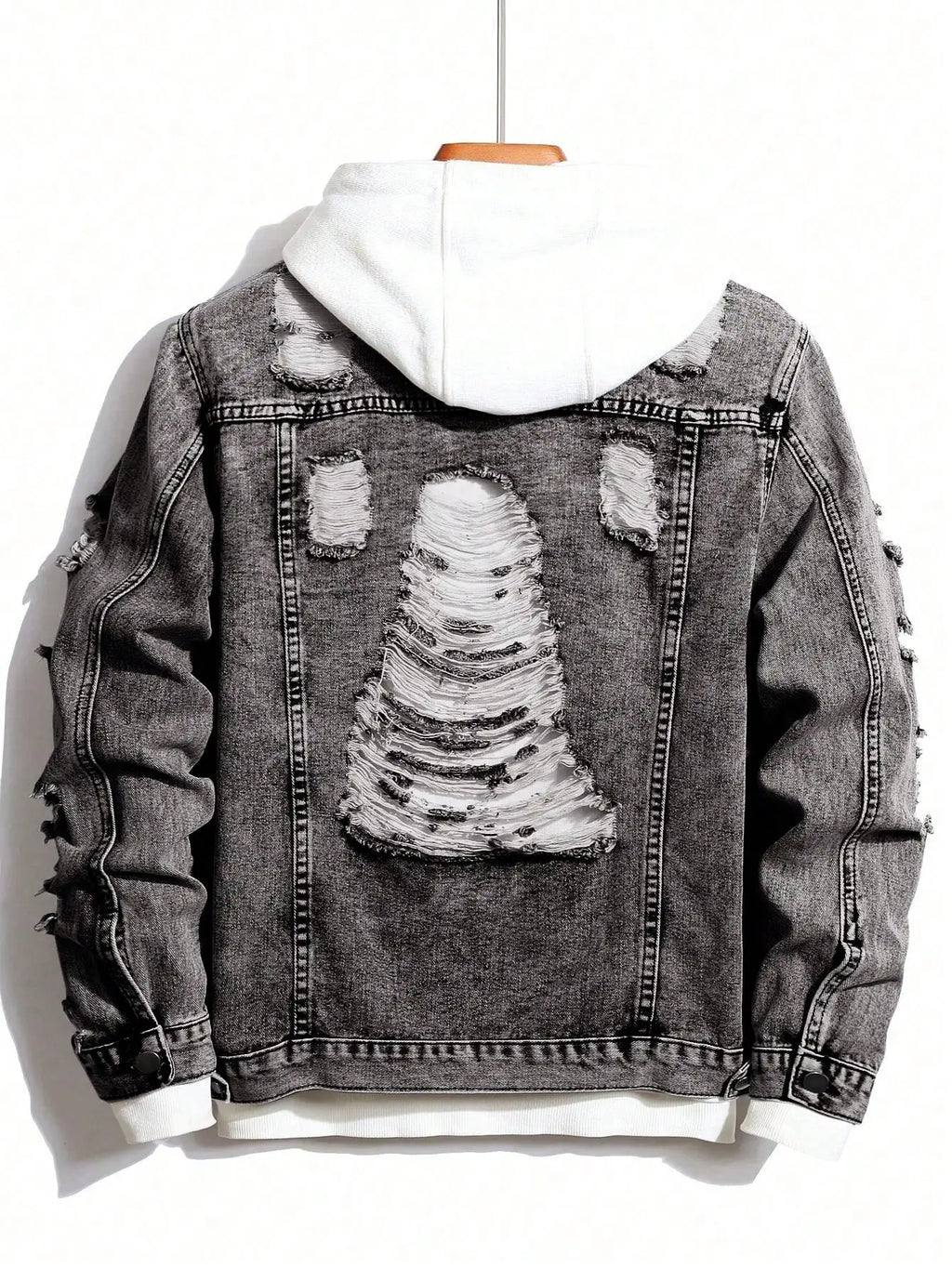 Men's Distressed Ripped Denim Jacket with Button Front, Casual Long Sleeve