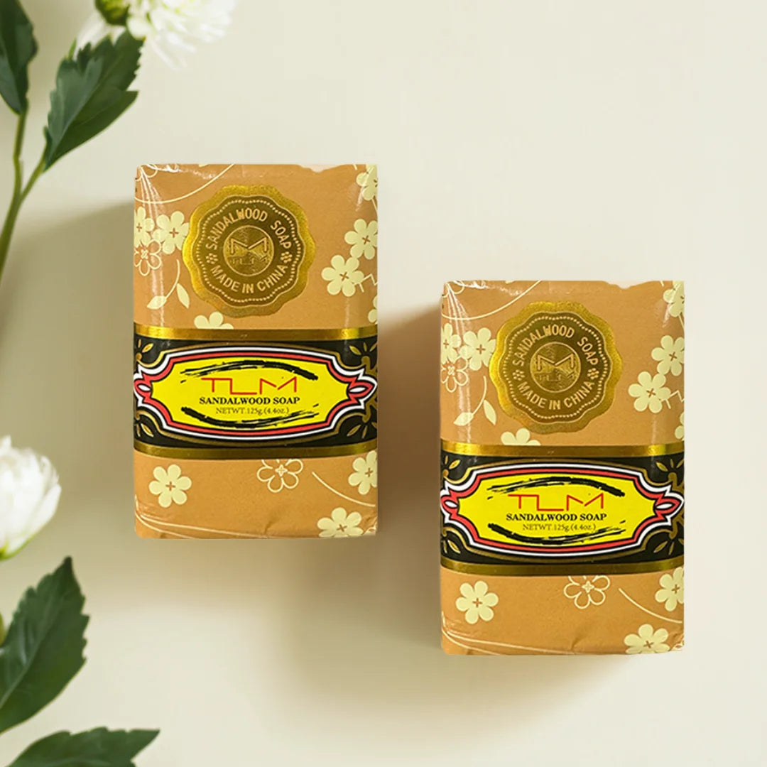 3Pc Bee Flowers Sandalwood Soap 125G Deep Cleansing  Bath Clean To Mites Family Soothing for Dry Skin Body Care Soap
