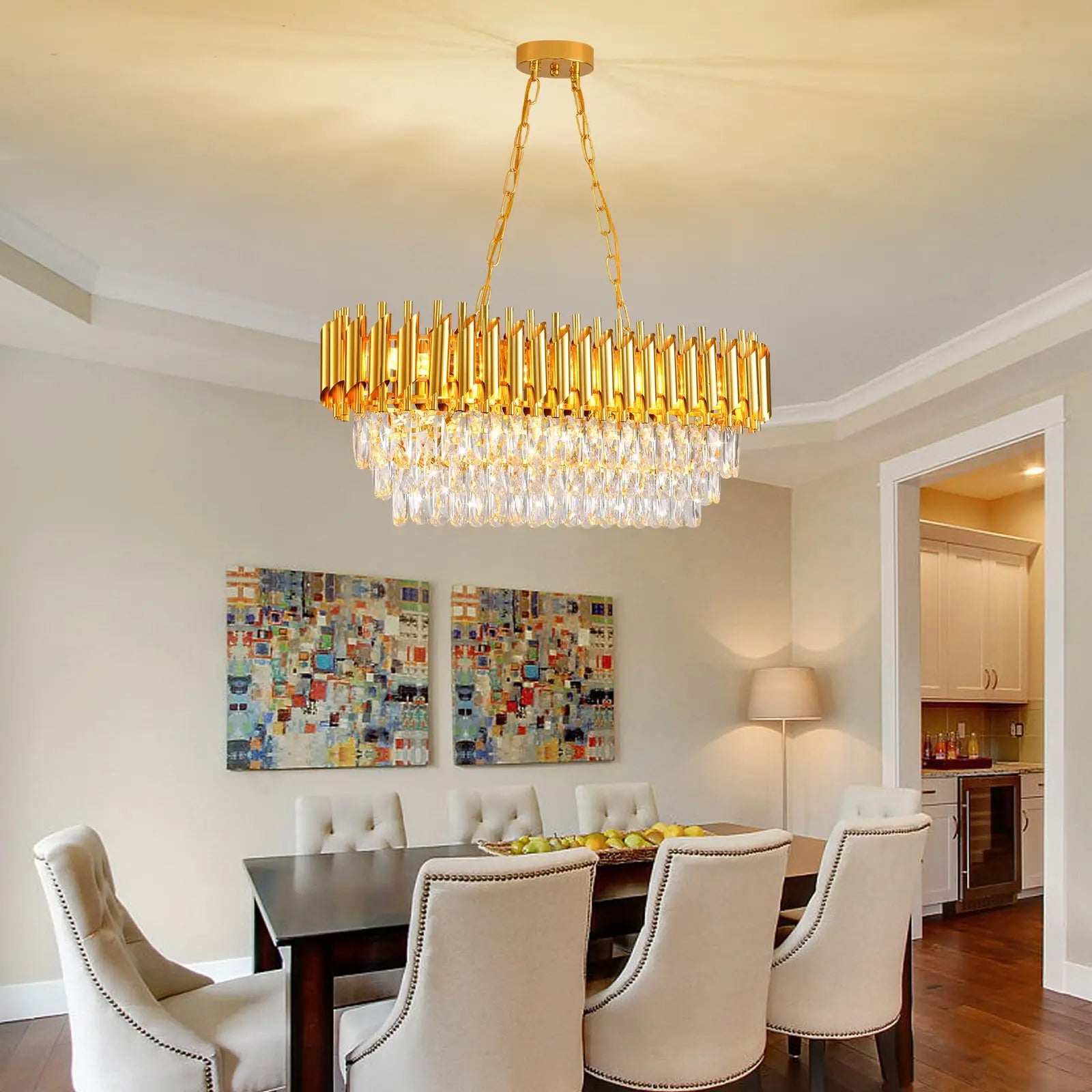 Modern Crystal Chandeliers 3-Tier K9 Oval Crystal Chandeliers Light Fixture Rectangle Gold Crystal Chandeliers Ceiling Light Fix