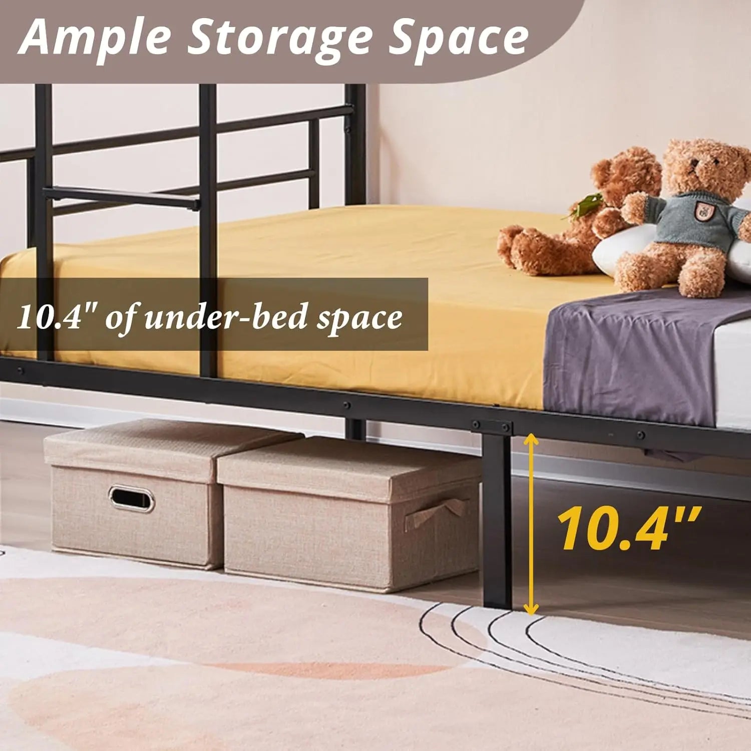 Black Twin Over Twin Bunk Bed with Ladder & Guardrail, Space-Saving Metal Bed for Kids, Teens, Adults