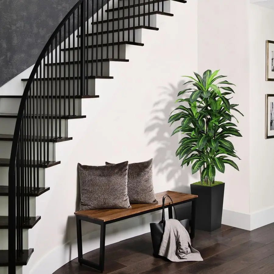 Dracaena Tree 5FT Fake Tree with Black Tall Planter Faux Yucca Tall Fake Floor Plant in Pot Artificial Plant for Home Office Liv