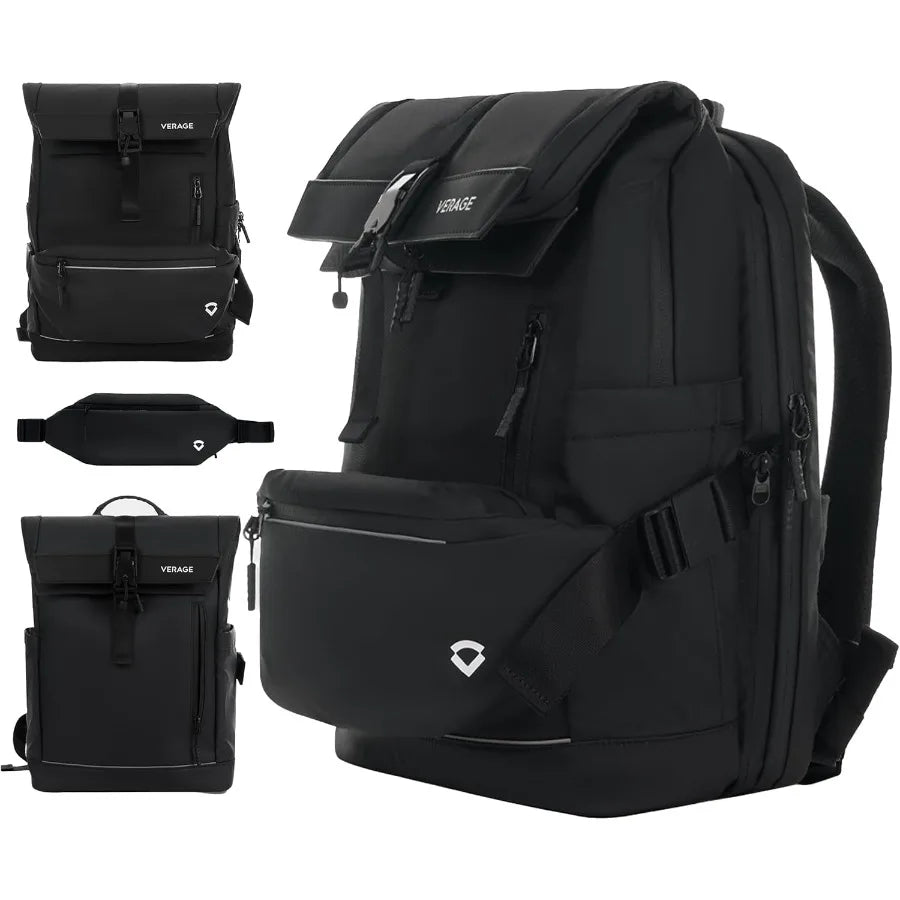 Verage Pulse 2-in-1 Roll Top Laptop Backpack 16″ with Detachable Everyday Sling Bag Personal Item Size Expandable Water-Resista