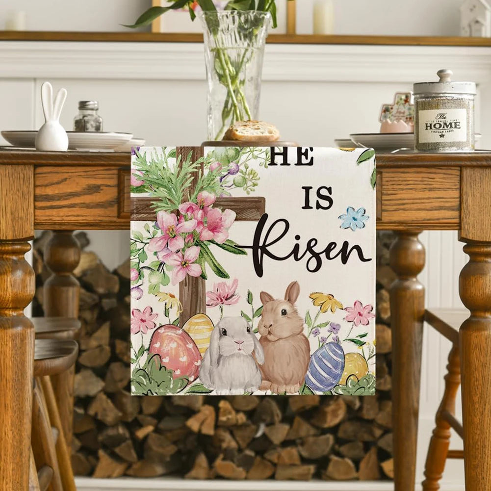 Easter Bunny Linen Table Runner Bunny Dining Table Cloth Placemat Easter Bunny Spring Linen Table Runner Holiday Party Decor