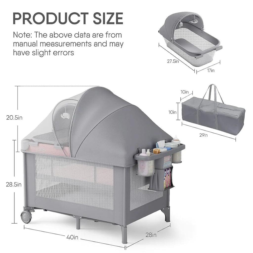 4-in-1 Baby Bassinet with Playard, Sleeper Nest, Changing Table, Mosquito Net & Canopy for Newborn to Toddler
