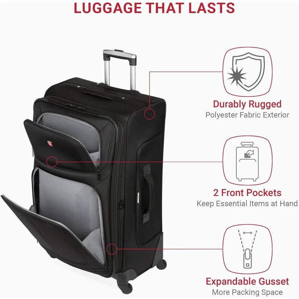 SwissGear Sion Expandable Softside Luggage, Black, Large Checked 29-Inch