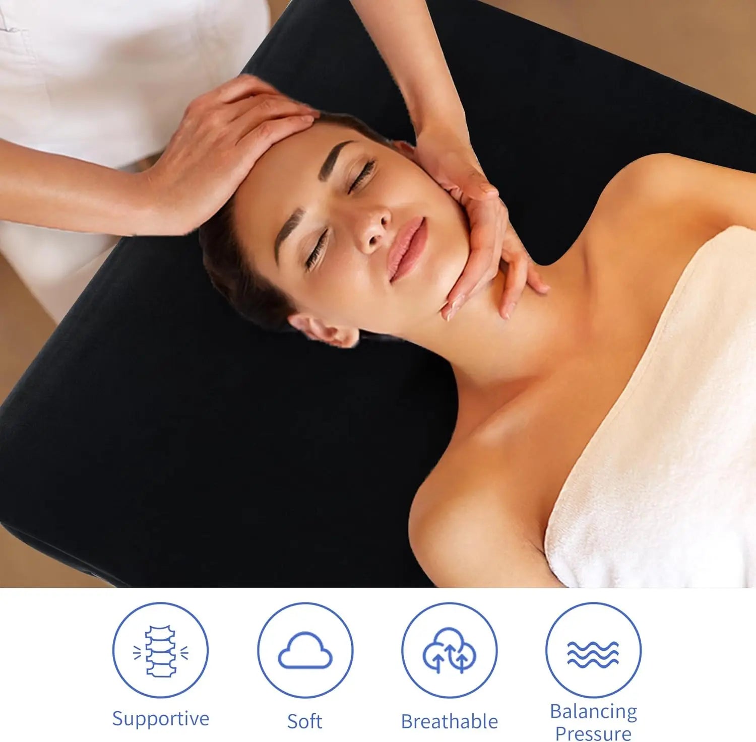 Ergonomic Curvy Foam Massage Bed Mattress Topper with Removable Velvet Cover, Non-Slip Lash Cushion for Beauty Salon, Black