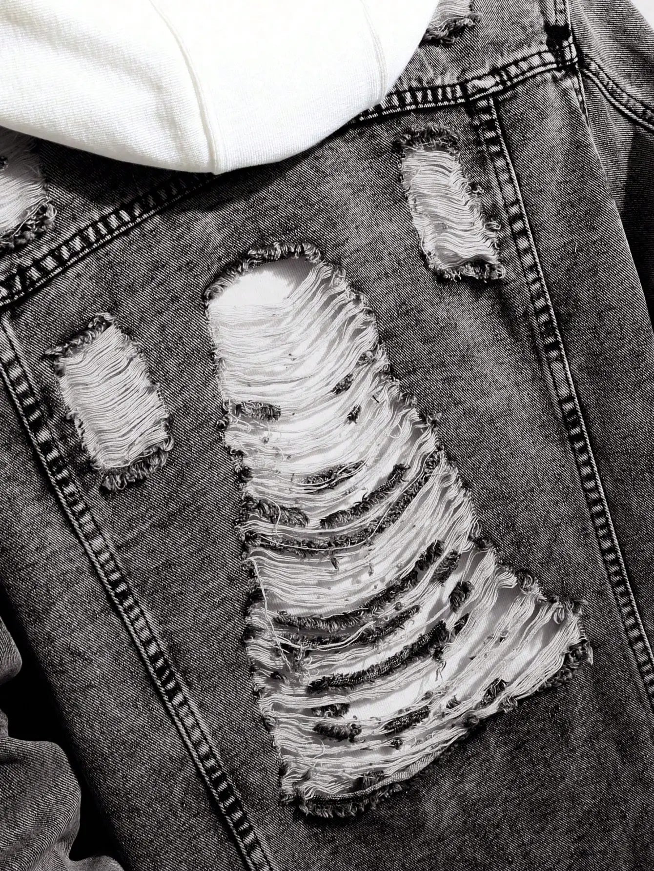 Men's Distressed Ripped Denim Jacket with Button Front, Casual Long Sleeve