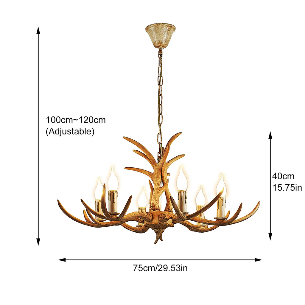 Resin Antler Chandelier with 6 Lights, 75cm Diameter for Rustic and Lodge Style Interior Lighting