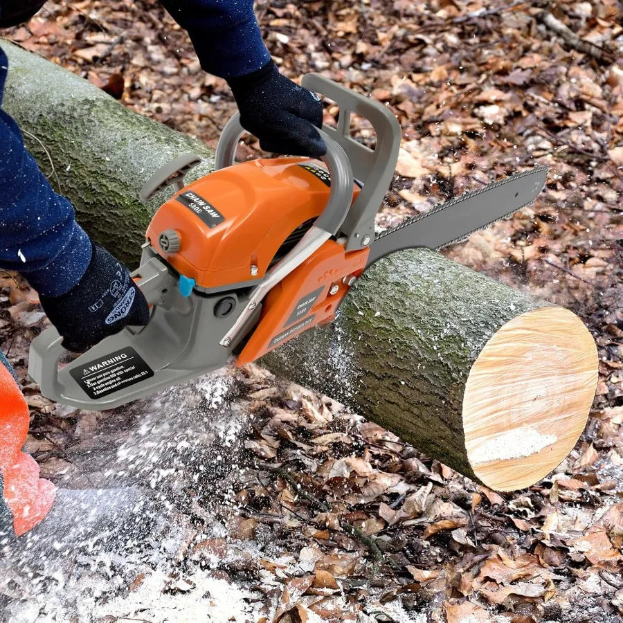 20 Inch GasPowered Chainsaw with 2Cycle Engine 58CC for Efficient Wood Cutting in Outdoor Garden Farm and Home Use Cordless Han