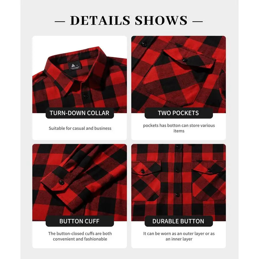 Plaid Flannel Shirts Long Sleeve Casual Button Down Collar Jackets for Men with Pockets