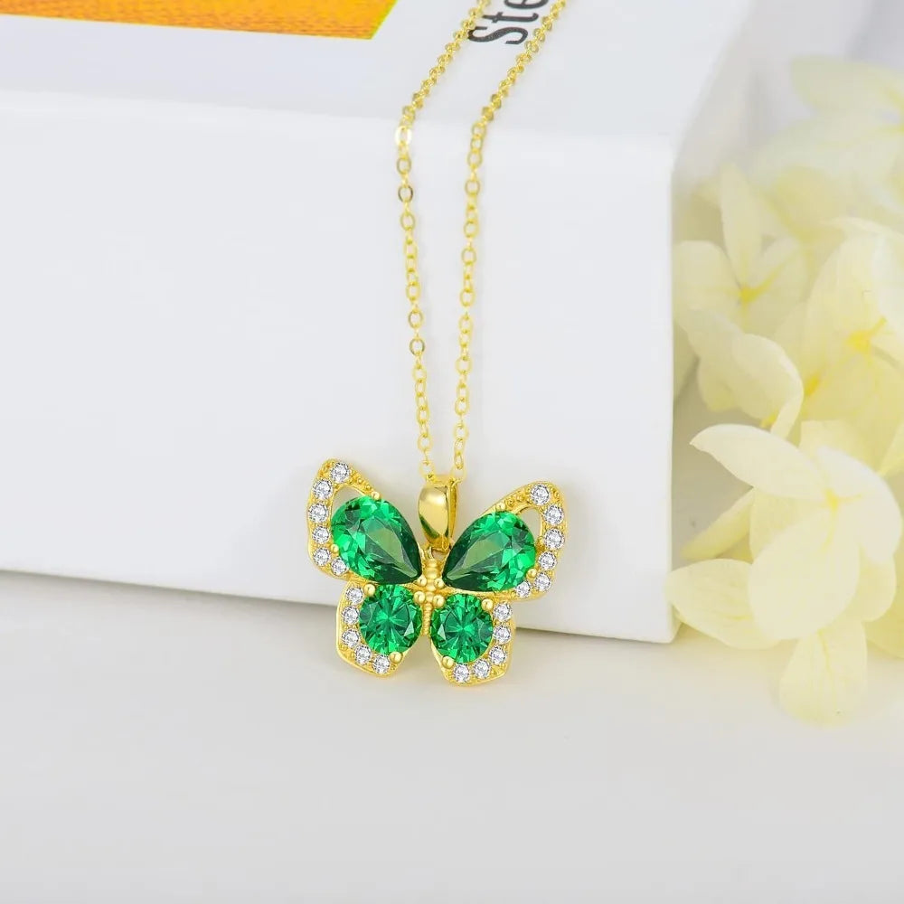 Butterfly Necklace for Women Real Yellow Gold Butterfly Pendant Necklace, Jewelry Gift for Her