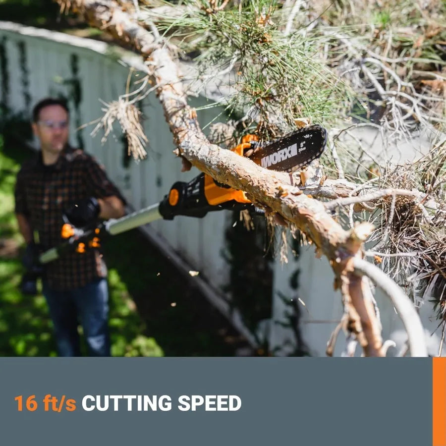 20V 8inch cordless pole chainsaw for efficient tree trimming and branch cutting in gardening forestry and outdoor maintenance w