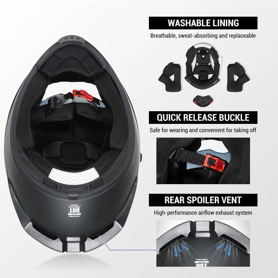 FF351 Motorcycle Helmet for Street Bike, Black, DOT Approved