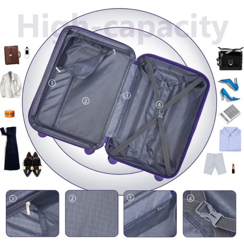 6 Piece Hardside Expandable Luggage Set with Duffel Bags Spinner Wheels TSA Lock Purple