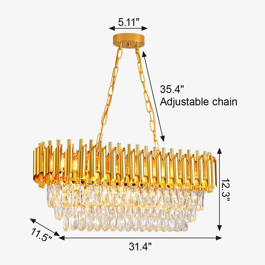 Modern Crystal Chandeliers 3-Tier K9 Oval Crystal Chandeliers Light Fixture Rectangle Gold Crystal Chandeliers Ceiling Light Fix