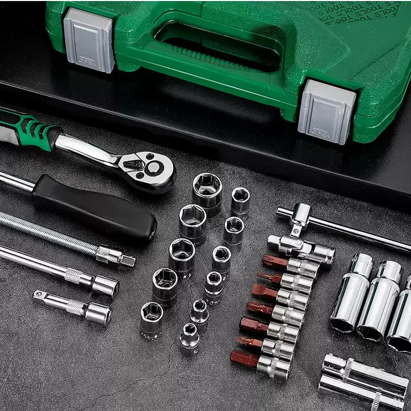 216pcs green Multifunctional Car Repair Tool Set with Plastic Storage Box