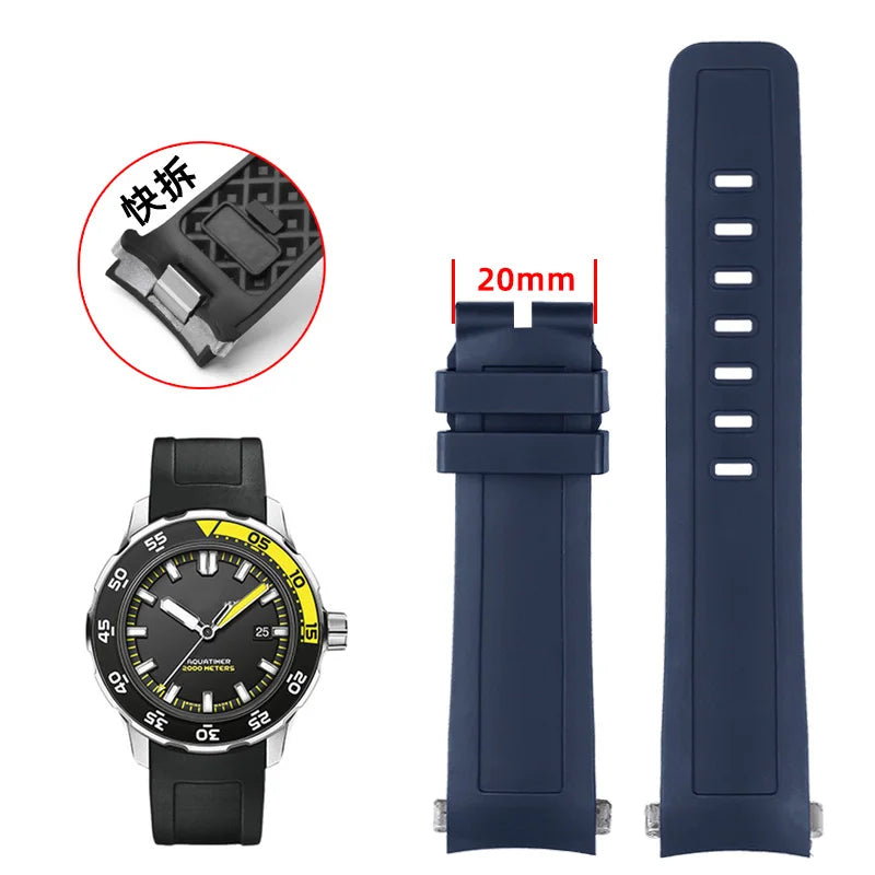 22mm Quick Release Rubber Curved End Strap For IWC International Ocean Timepiece IW356802/376705 Men's Bracelet