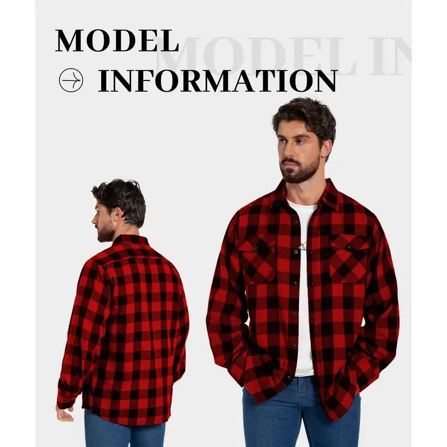 Plaid Flannel Shirts Long Sleeve Casual Button Down Collar Jackets for Men with Pockets