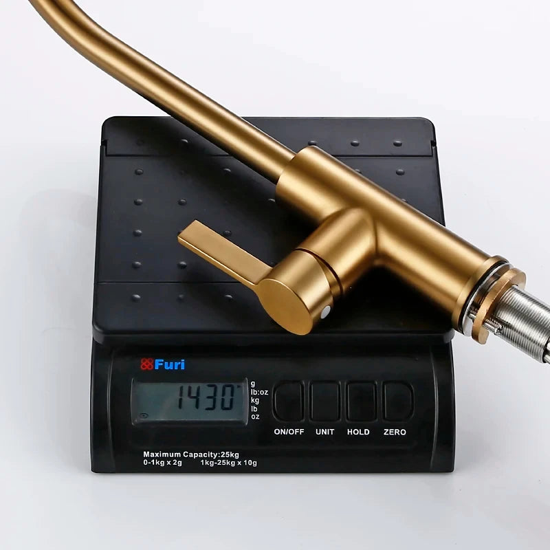 Bagnolux Luxury Matt Old Brushed Golden Brass Kitchen Faucet Hot And Cold Water Round Spout Single 360 Rotatable Kitchen Faucet