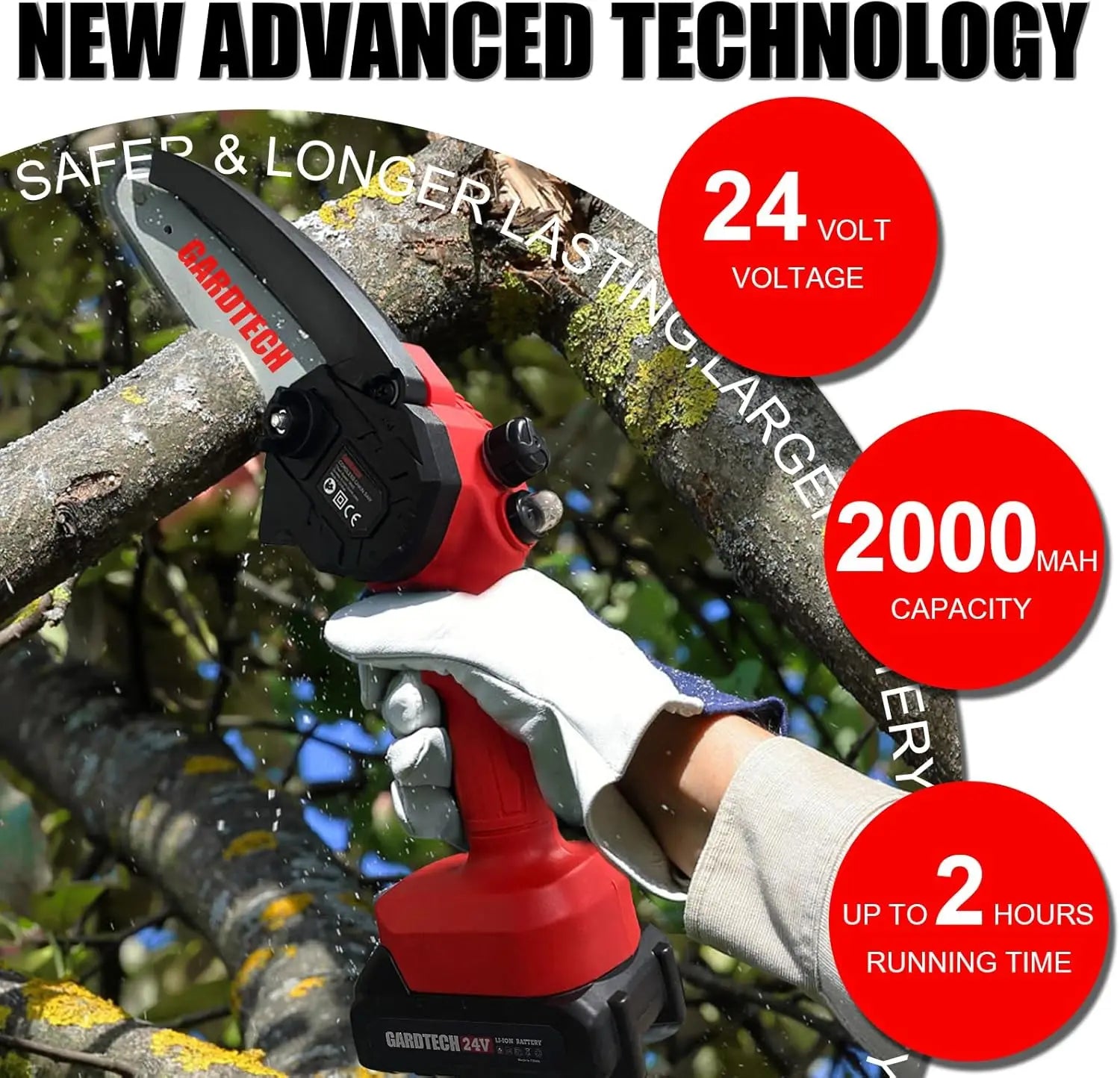 6 Inch Mini Chainsaw Cordless Portable Electric with 4 Chains 2 Batteries for Garden DIY Continuous 2 Hours Work