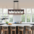 31“Industrial Farmhouse Rectangle Pendant Light - Wood & Iron Metal Frame,Glass lampshade，5-Light E26 Bulb Chandelier (No Bulbs)