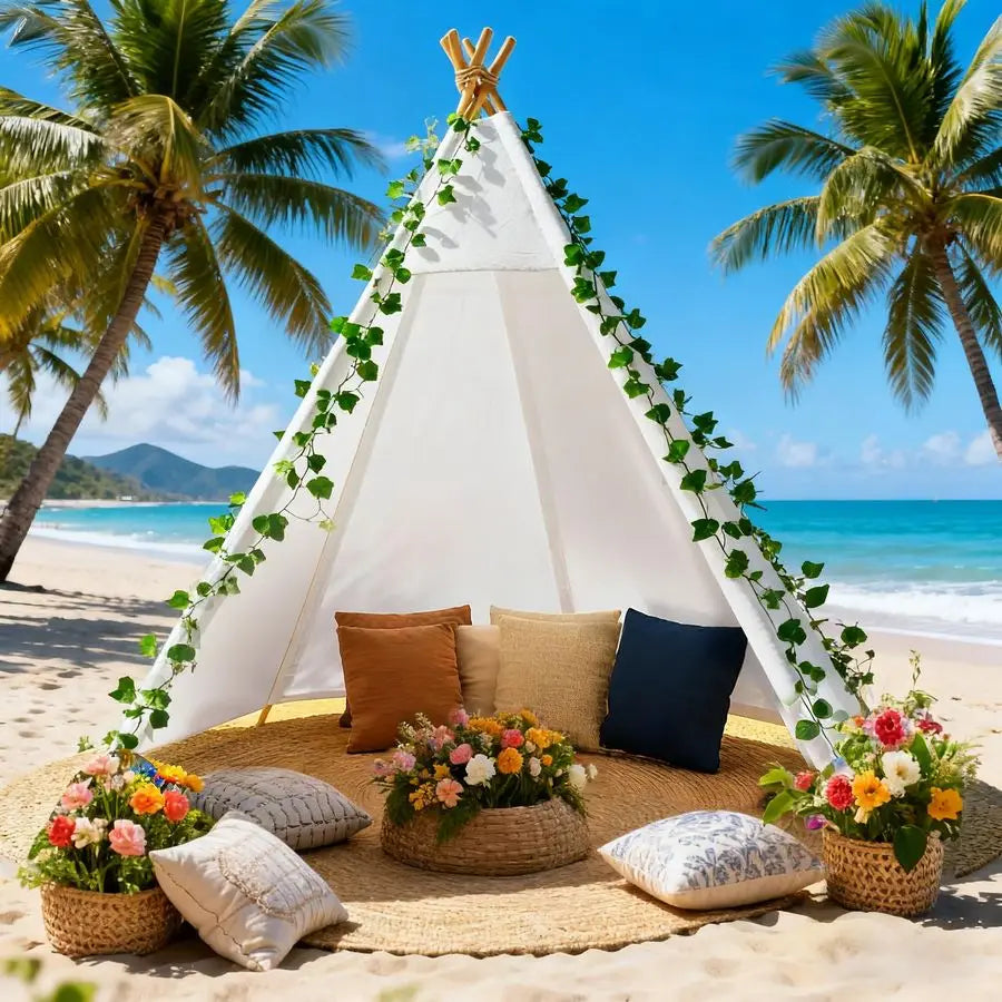 Large 7-Foot Large Adult Indian Tent with Storage Bag Five-Sided Canvas Children's Tent Suitable for Indoor And Outdoor White