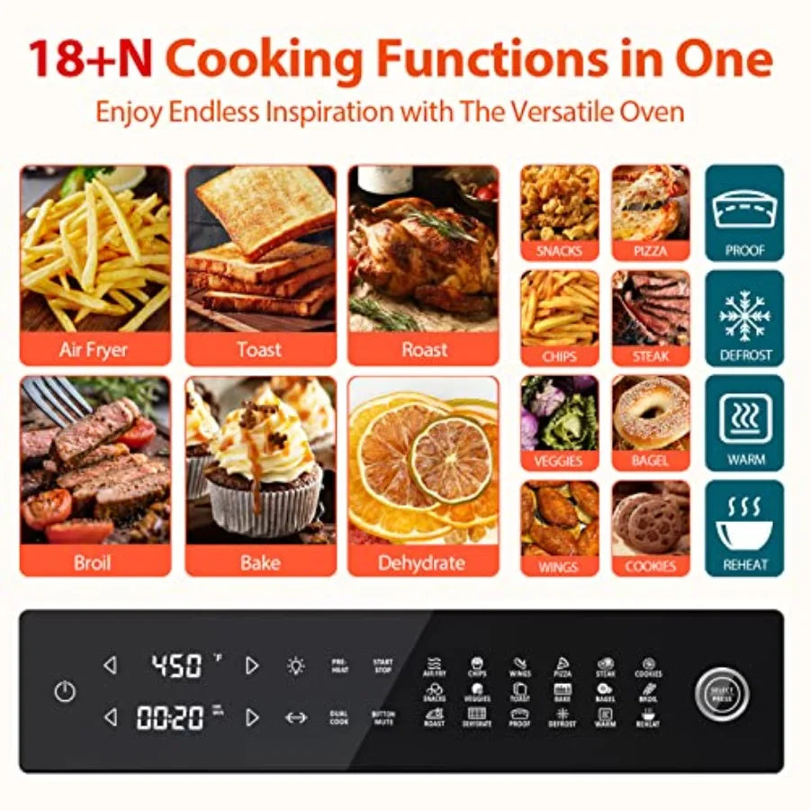 32-Quart PRO Large Air Fryer Oven with Rotisserie Dehydrator and Full Accessories 19-in-1 Digital Air Fryer for Baking Toasting