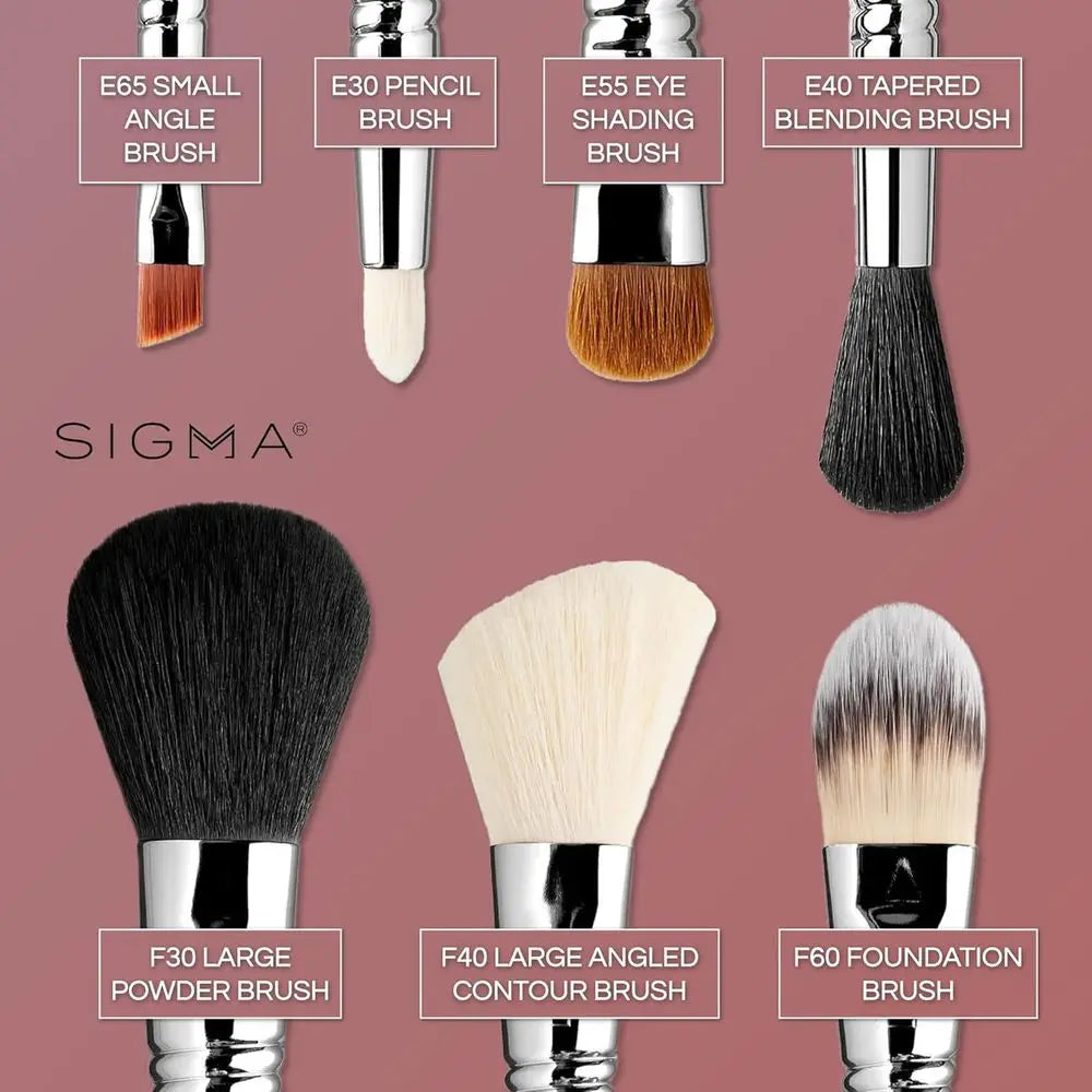 7-Piece Travel Makeup Brushes Set for Foundation, Blending, Contour, Eye & Brow Makeup with Compact Carrying Case