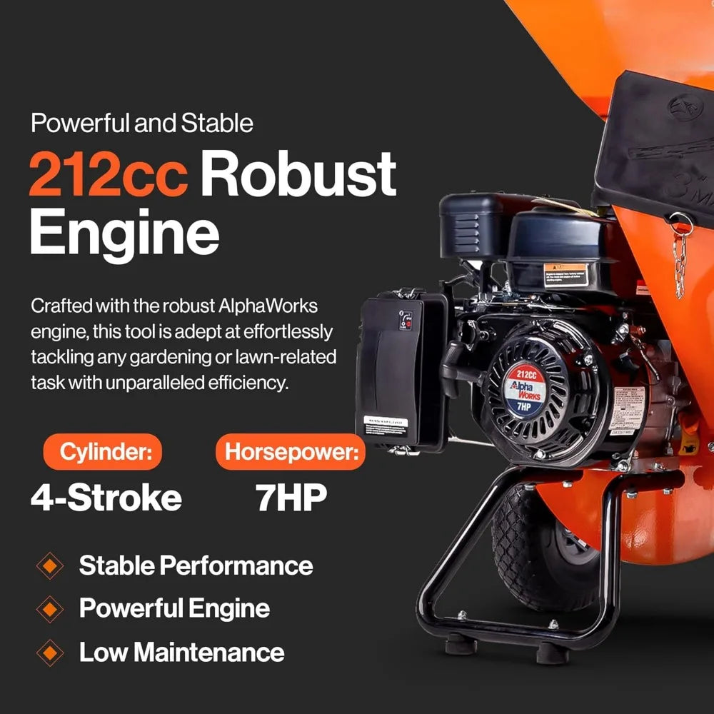 Wood Chipper Shredder Mulcher Ultra Heavy Duty 7HP 3 in 1 Multi-Function 3" Inch Max Capacity