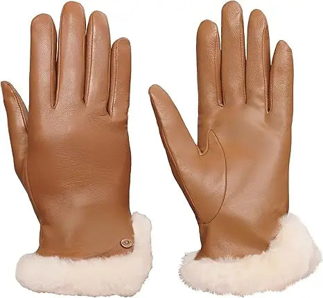 Women's Sheepskin Leather Gloves with Conductive Palm Technology for Touchscreen Use
