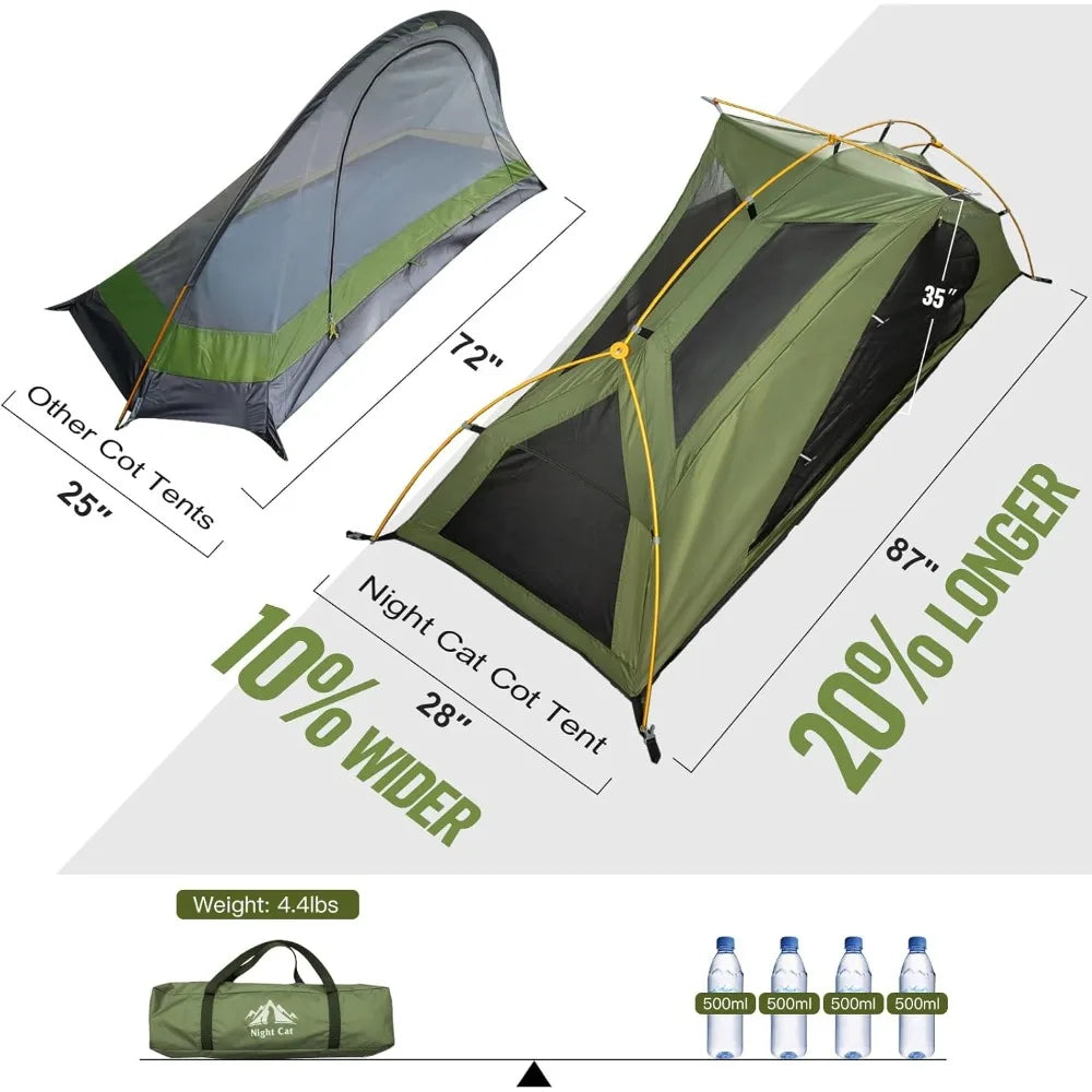 CQ Camping Cot Tent - Waterproof 1-Person Off-Ground Combo Cot Bed for Adults Portable Easy Set-up Tent