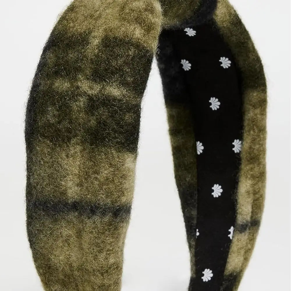 Women's Olive Green Knotted Plaid Headband by Lele Sadoughi, One Size